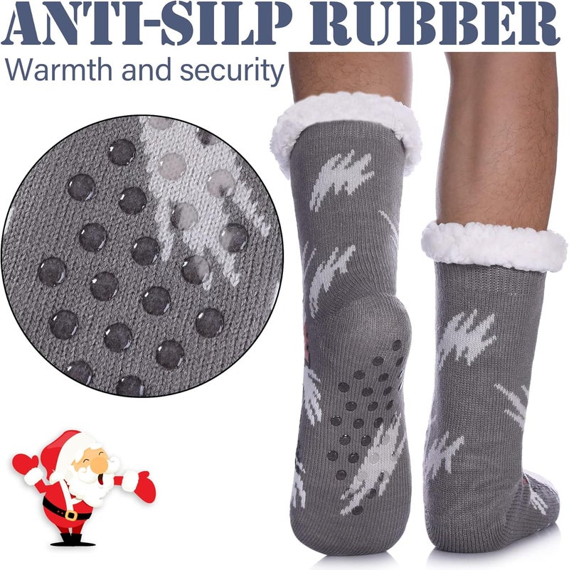 LINEMIN Mens Warm Slipper Socks Soft Cozy Fuzzy Fleece-Lined Winter Non Slip Indoor Christmas Socks - Image 3